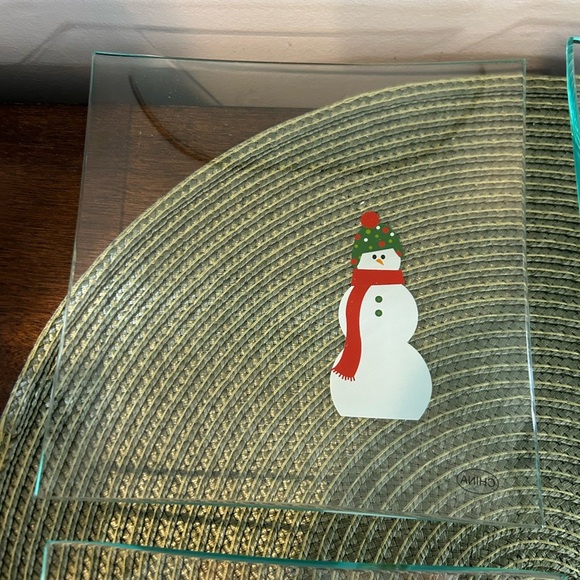 Set of 4 Pampered Chef Snowmen 6" Appetizer SquareGlass Plates #2819 - NIB Read. - Picture 6 of 8
